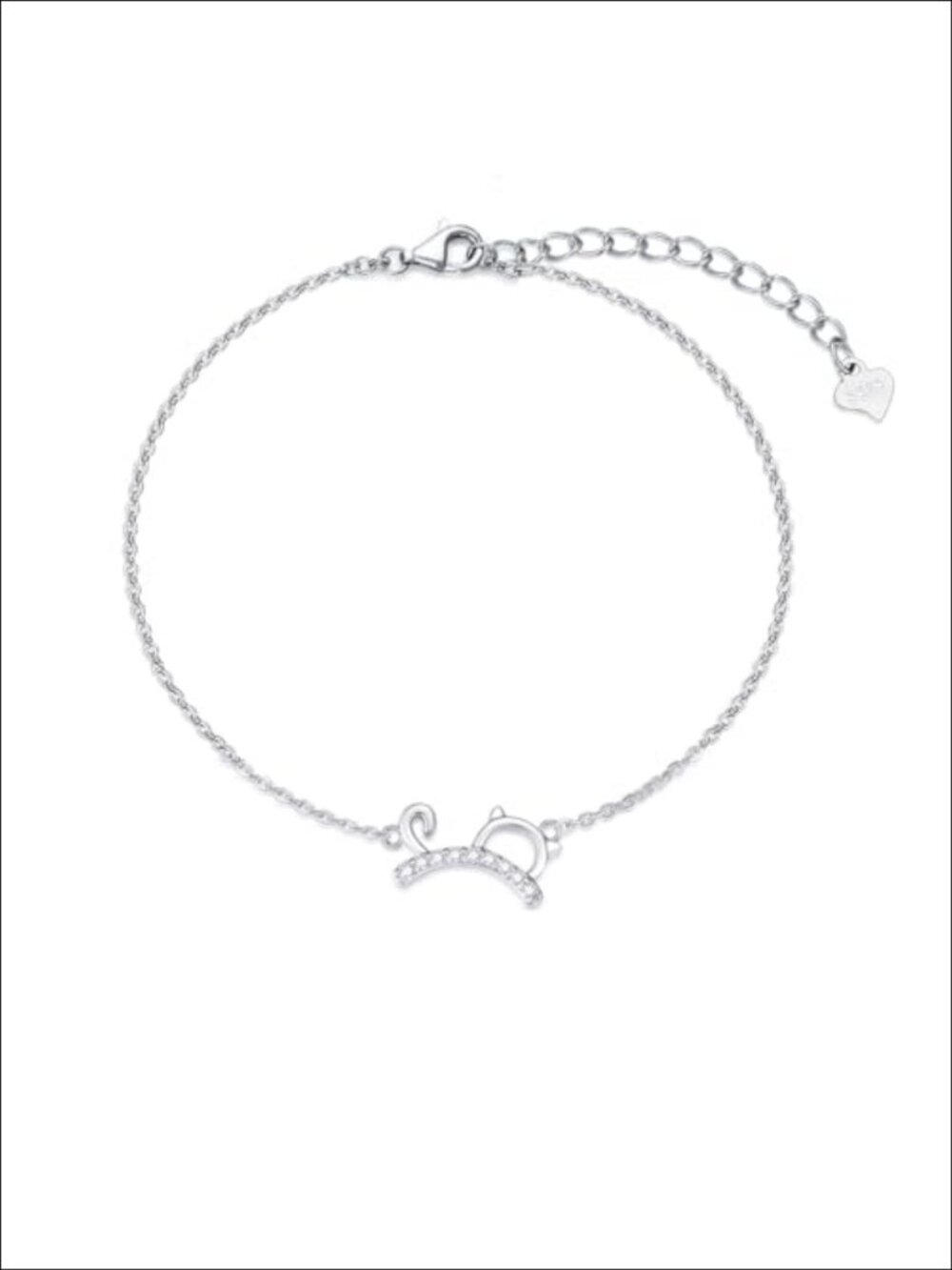 Sterling Silver Diamond Cat Bracelet Adjustable Link Gifts for Her